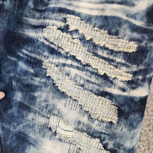 Born Fly Jeans Mens 40 Medium Wash Stretch Mid Rise Distressed Patch Streetwear - Picture 2 of 13